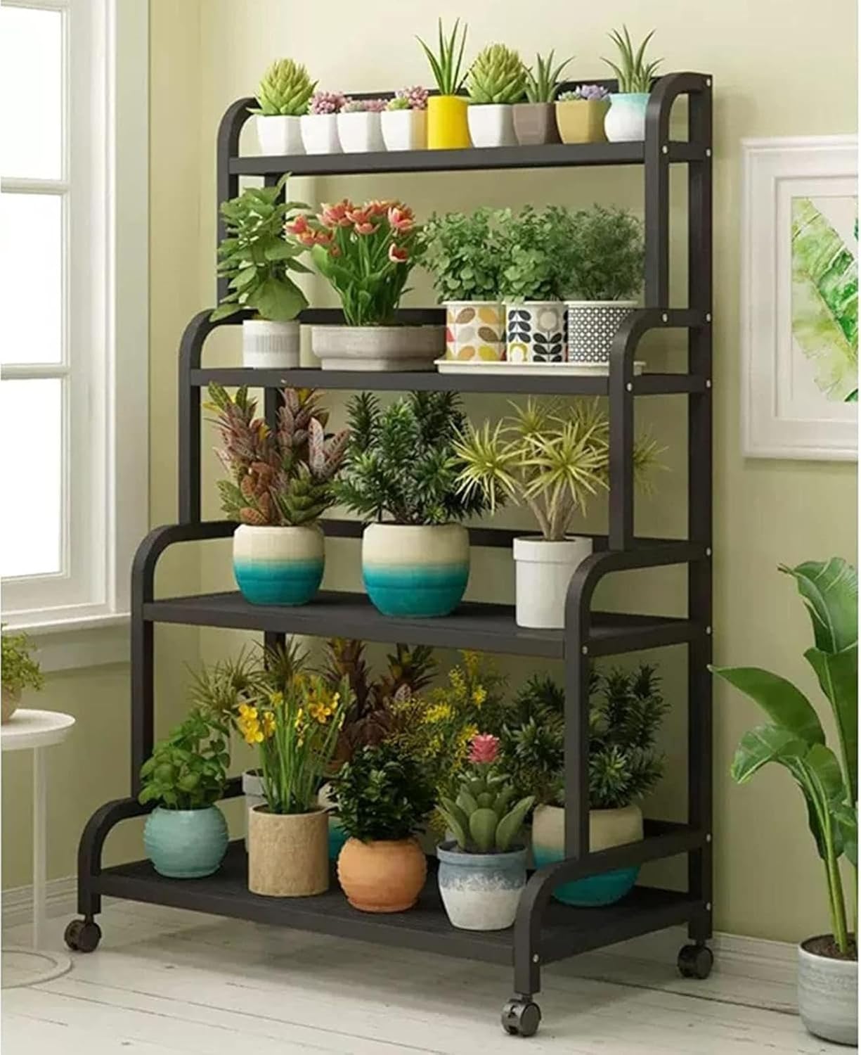 ガーデンラック 4段 花台 植物棚 盆栽棚 車輪付き