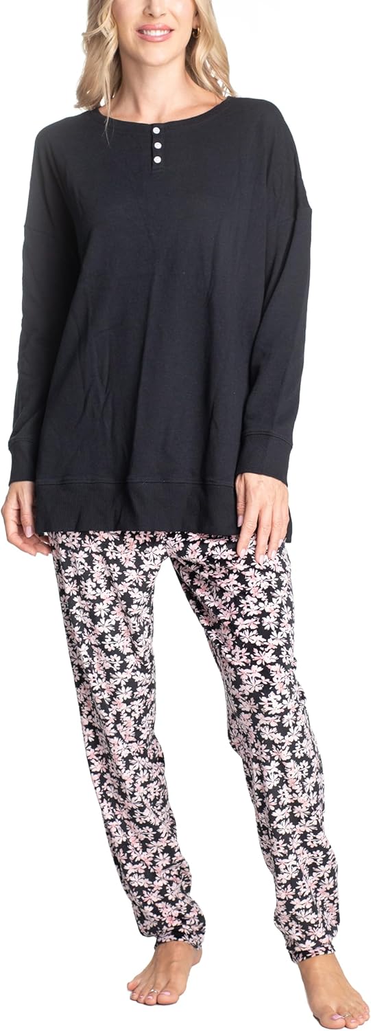 Hanes Midnights Long Sleeve Top and Pajama Loungewear Set, Multiple Colors, Multiple Sizes