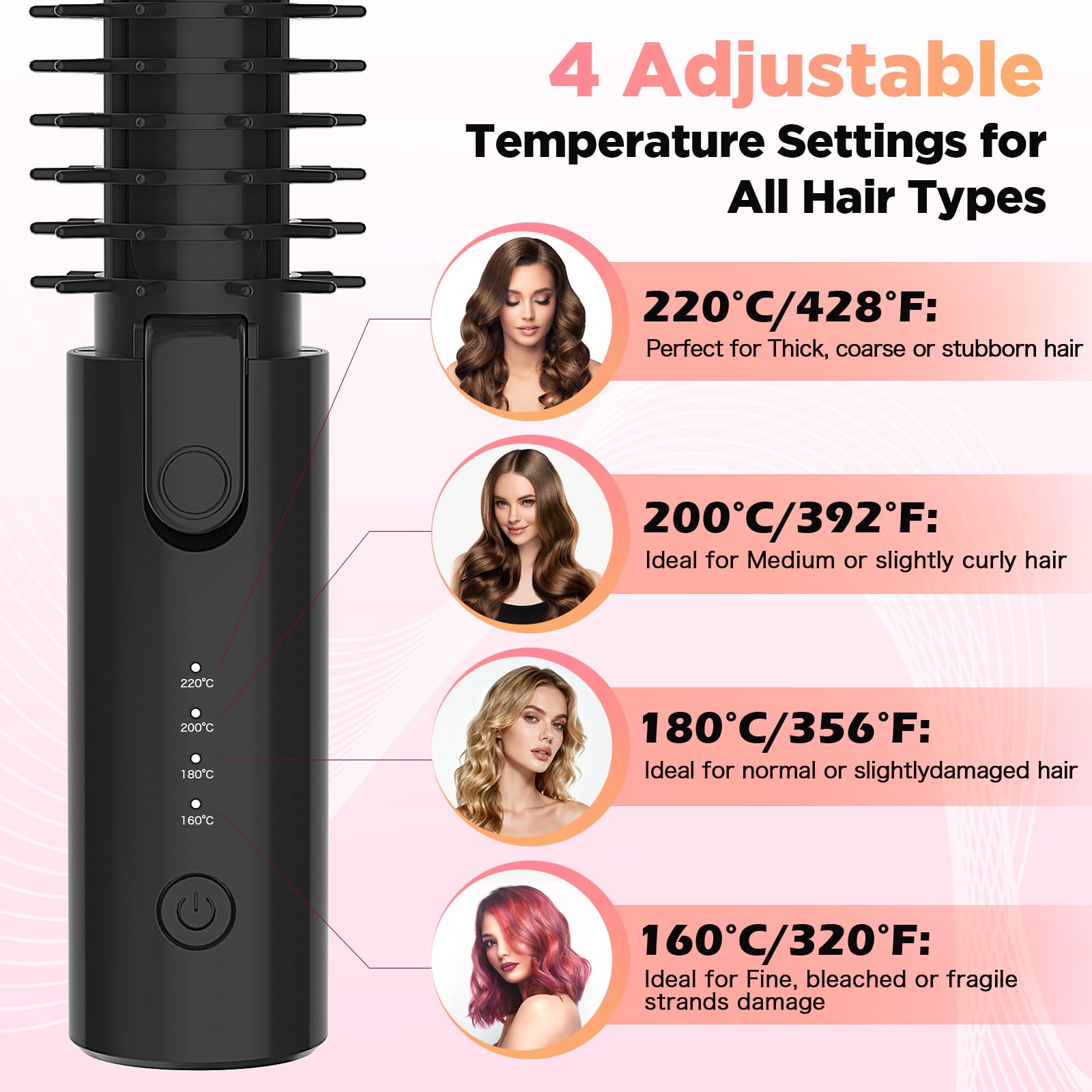 Fer à boucler sans fil 32 mm avec 4 températures, fer à friser portable rechargeable USB 7000 mAh pour grandes boucles