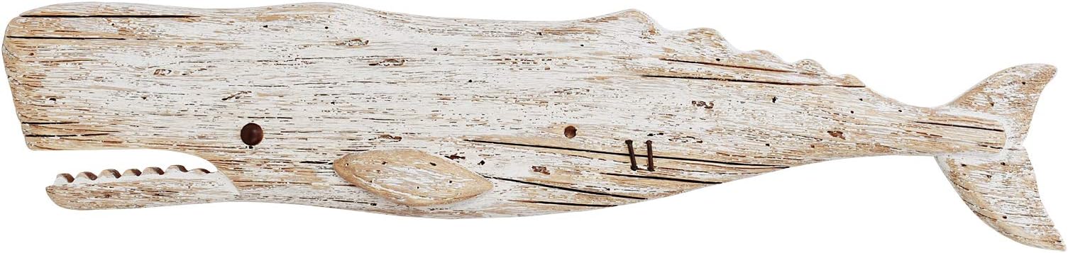 Attraction Design Wooden Whale Decor - Hanging Wall Decoration, Rustic Nautical Whale Sculpture for Beach Theme Home Decor, Suitable for Bathroom, Bedroom, Lake House