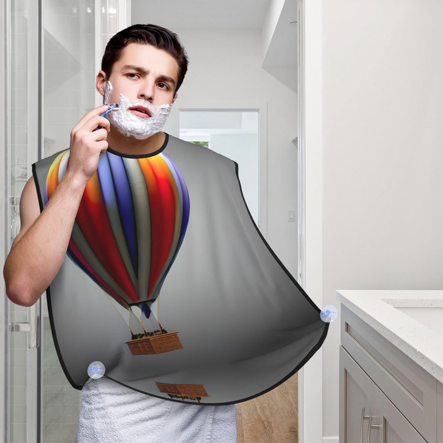 Hot Air Balloon Print Beard Bib Apron For Men, Beard Hair Catcher For Men Shaving Trimming,Beard Cape Cloth
