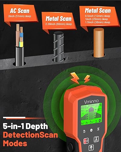 Miniatura 2 de Vminno Kit de escáner de pared con buscador de pernos, detector electrónico de pernos 6 en 1 con sensor inteligente mejorado, detección de escaneo