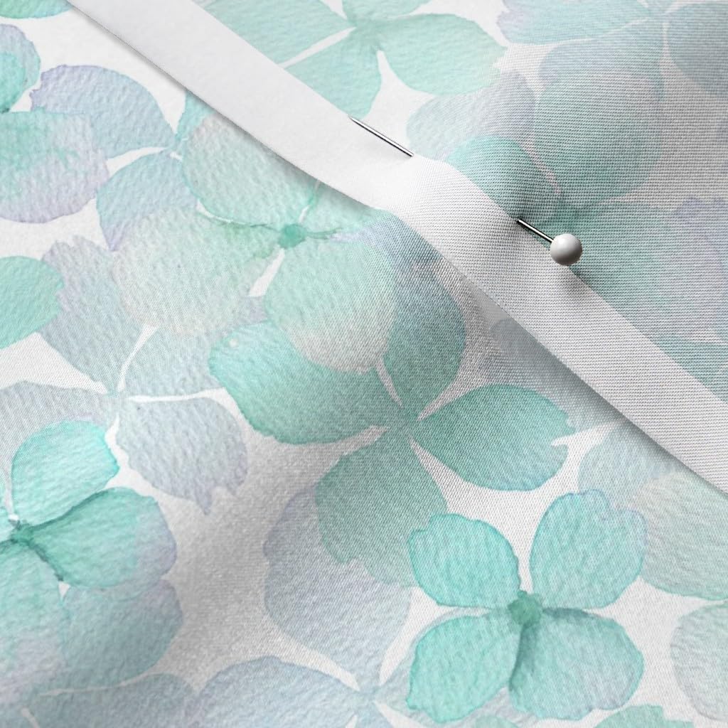Spoonflower Fabric - Mint Hydrangea Watercolor Blossom Floral Flowers Feminine Printed on Satin Fabric by The Yard - Sewing Lining Apparel Fashion Blankets Decor