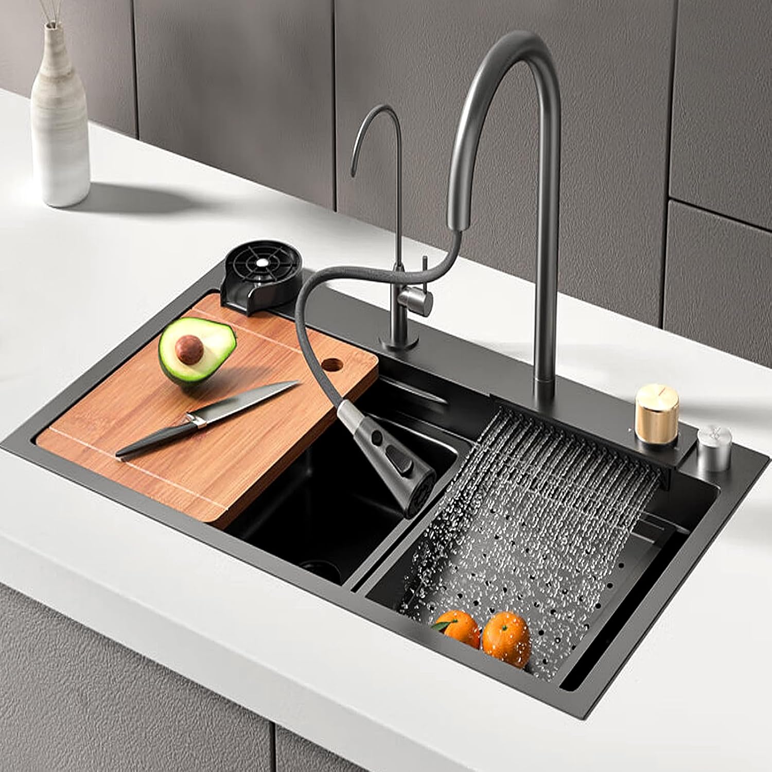 kitchen sink with waterfall kitchen sink with glass rinser 3mm