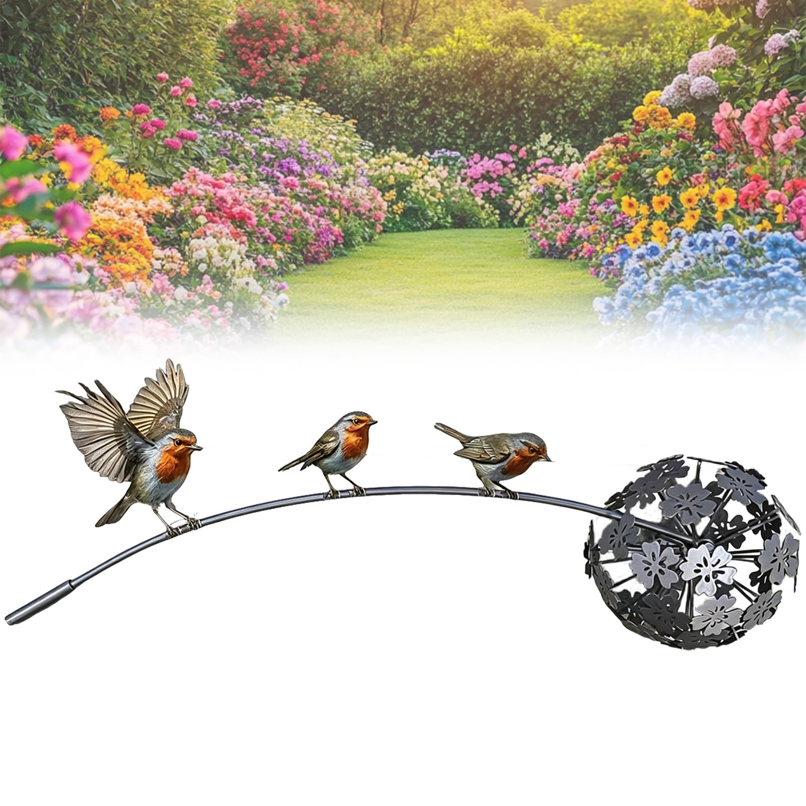 TASBER Robin Garden Stake, Metal Robin Garden Ornament with Dandelion, Metal Robins Bird Garden Sculpture,for Lawn Patio Flower Bed and Backyard, Memorial (1pcs)
