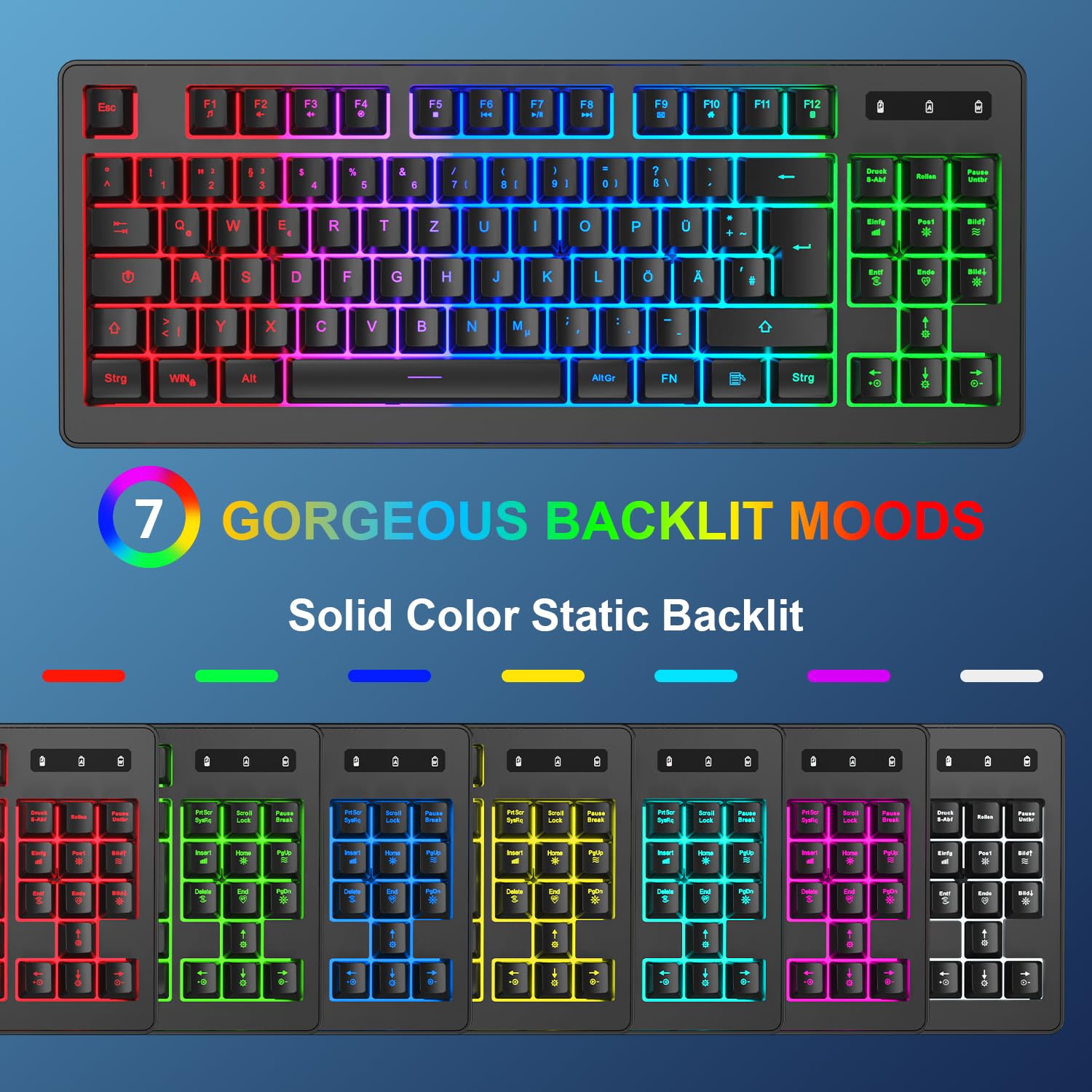 Kabellose Gaming Tastatur und Maus Set, DE Layout QWERTZ 75% TKL RGB Beleuchtet, Wiederaufladbare Ergonomische Gaming Maus, Kompaktes Keyboard für PC, Mac, Xbox,PS5