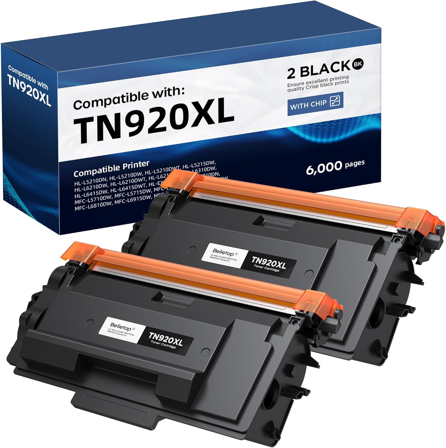 TN920XL TN920XXL TN920 Toner Cartridges (with Lastest Chip) Compatible with Brother HL-L6210DW HL-L5210DN HL-L6310DW HL-L6415DWT MFC-L5710DN MFC-L5710DW DCP-L5510DN Printers (2 Black)