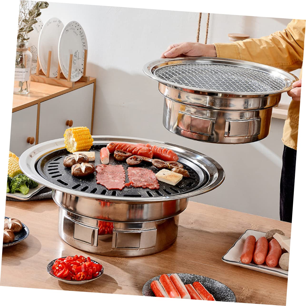Totority Portable Barbecue Grill Korean Style Bbq Stove Compact Outdoor Grill Charcoal Grilling Tools