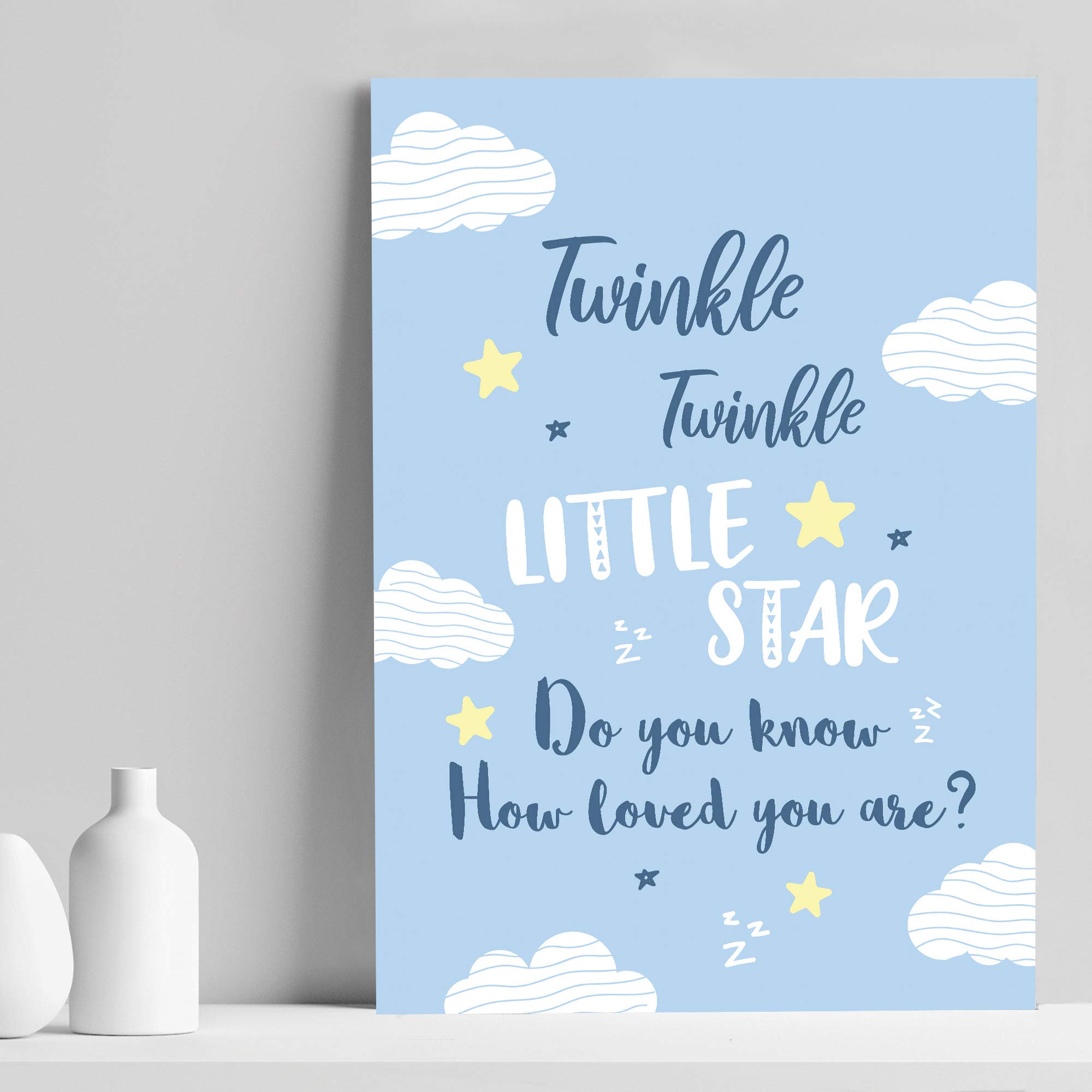 RED OCEAN Blue Nursery Prints/Nursery Room Wall Art Pictures/Baby Boys Room Decor/Bedroom Wall Decorations (A4 Print Only - Twinkle Twinkle Little Star BLUE)