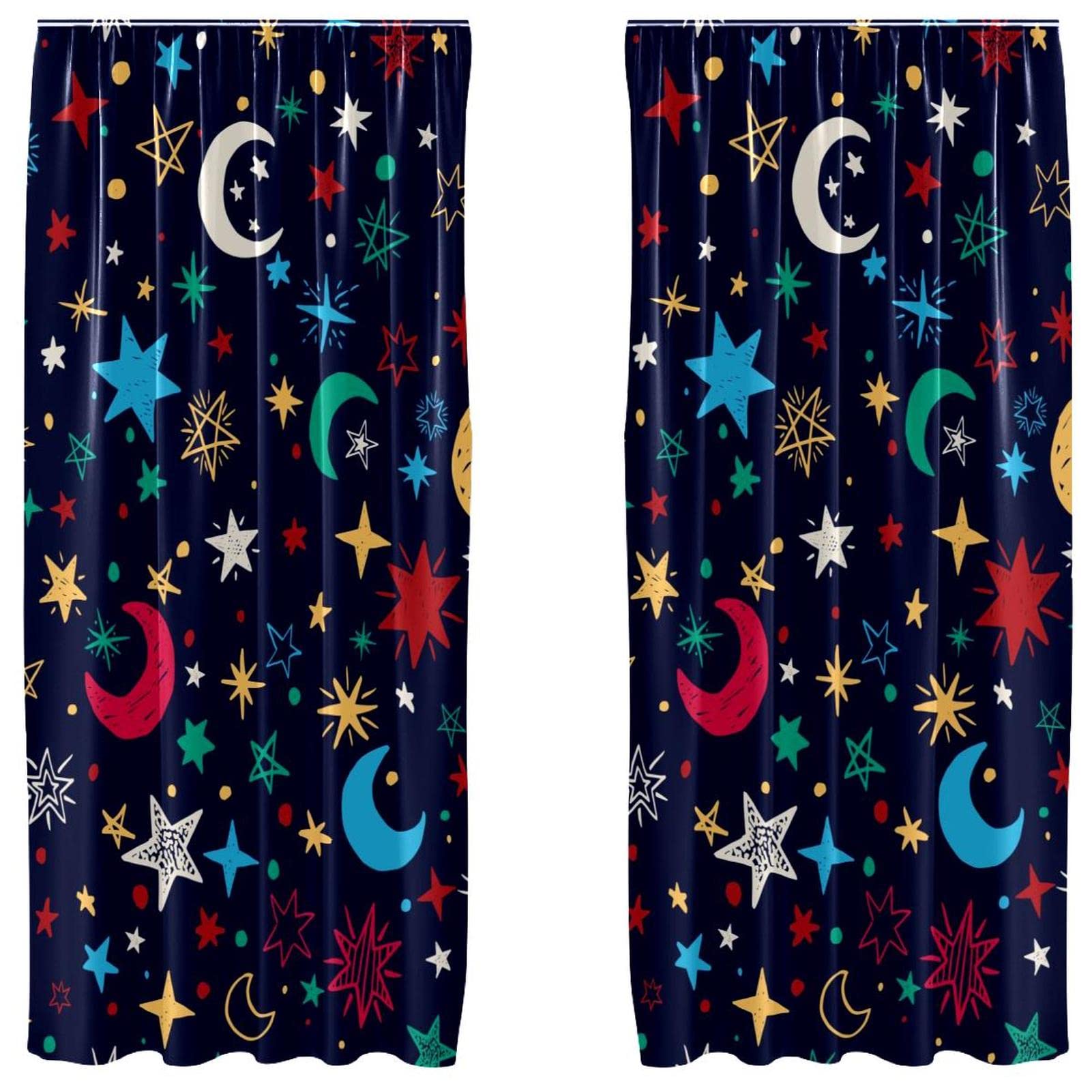 Cortinas de ventana azul marino con estrellas y lunas para la habitación de tus pequeños