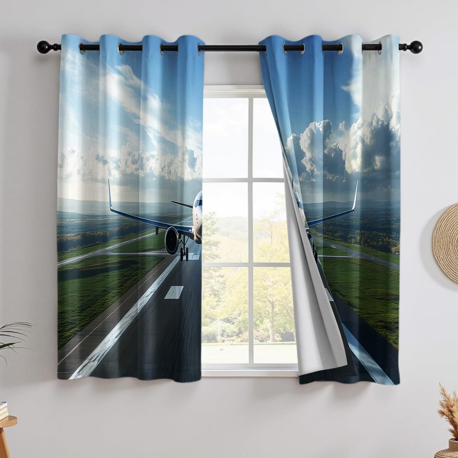 Rideaux Occultants Thermiques Lot de 2, Pelouse de Piste d'avion 132L X 210H cm Isolation Contre la Chaleur, pour Chambre et Salon