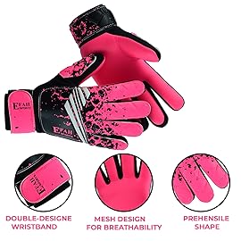 EFAH SPORTS Soccer Goalkeeper Gloves for Kids Boys Children Youth Football Goalie Gloves with Super Grip Protection Palms (Size 8 Suitable for Size M-L Adult, Pink)