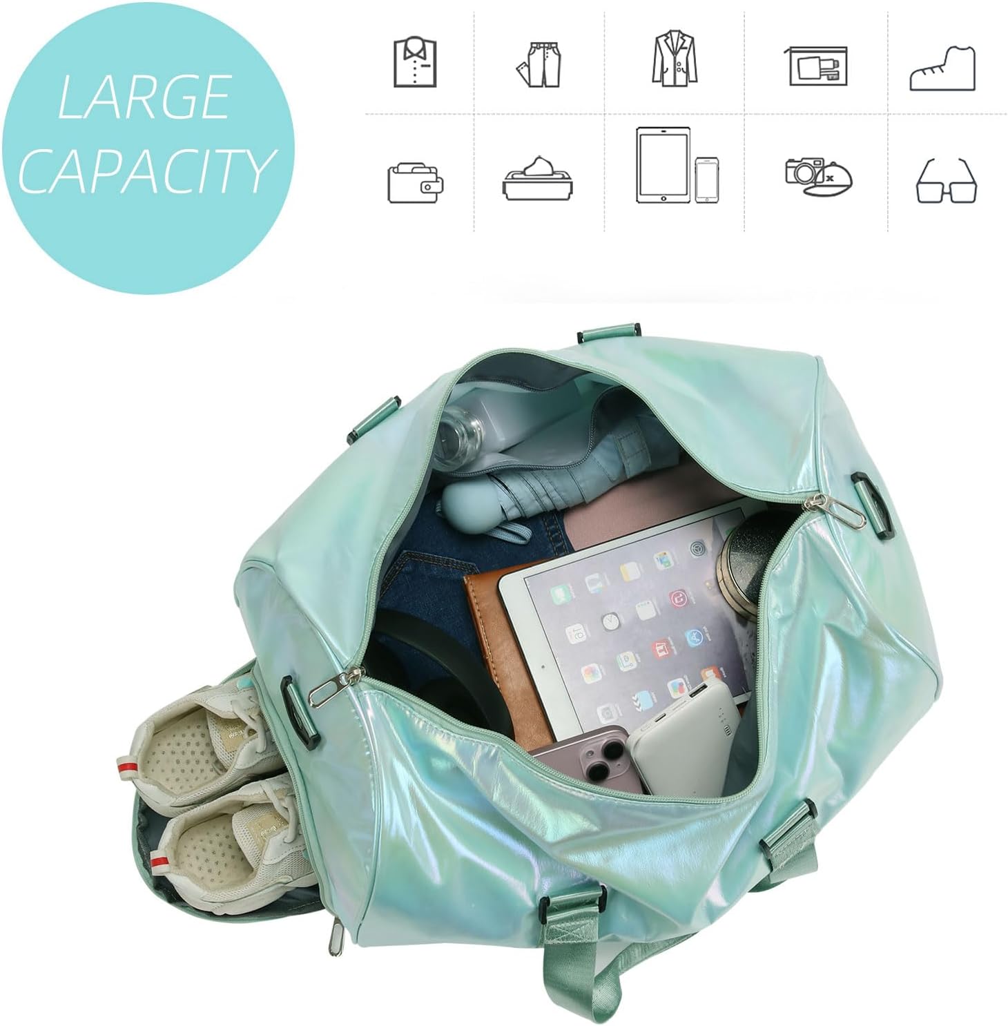 Yaopeing Gym Bag with Shoes Compartment,Sports Duffle Bag for Girls,Waterproof Travel Gym Tote Bags for Women,Green - Image 3
