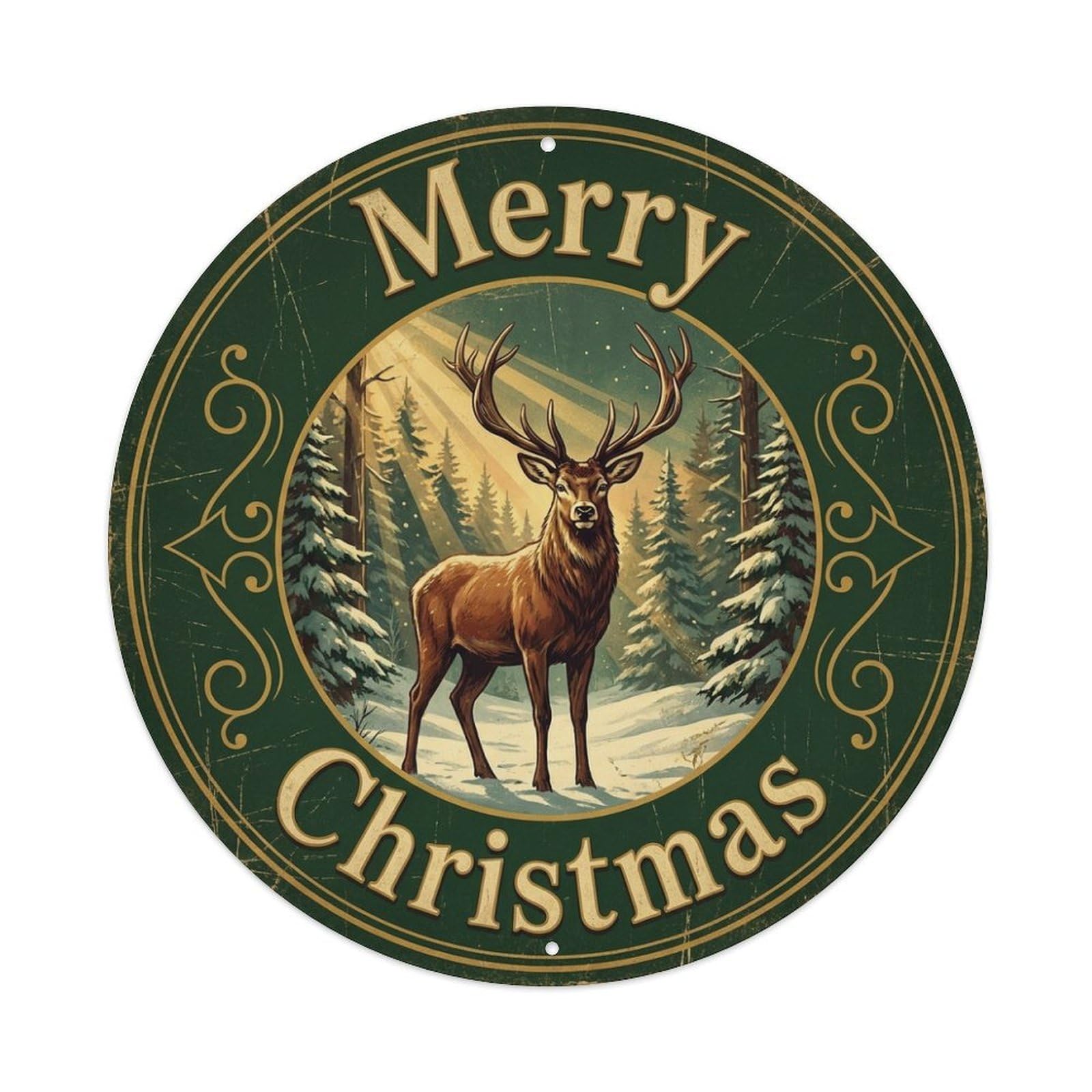 Merry Christmas Deer Antler Forest Metal Tin Sign