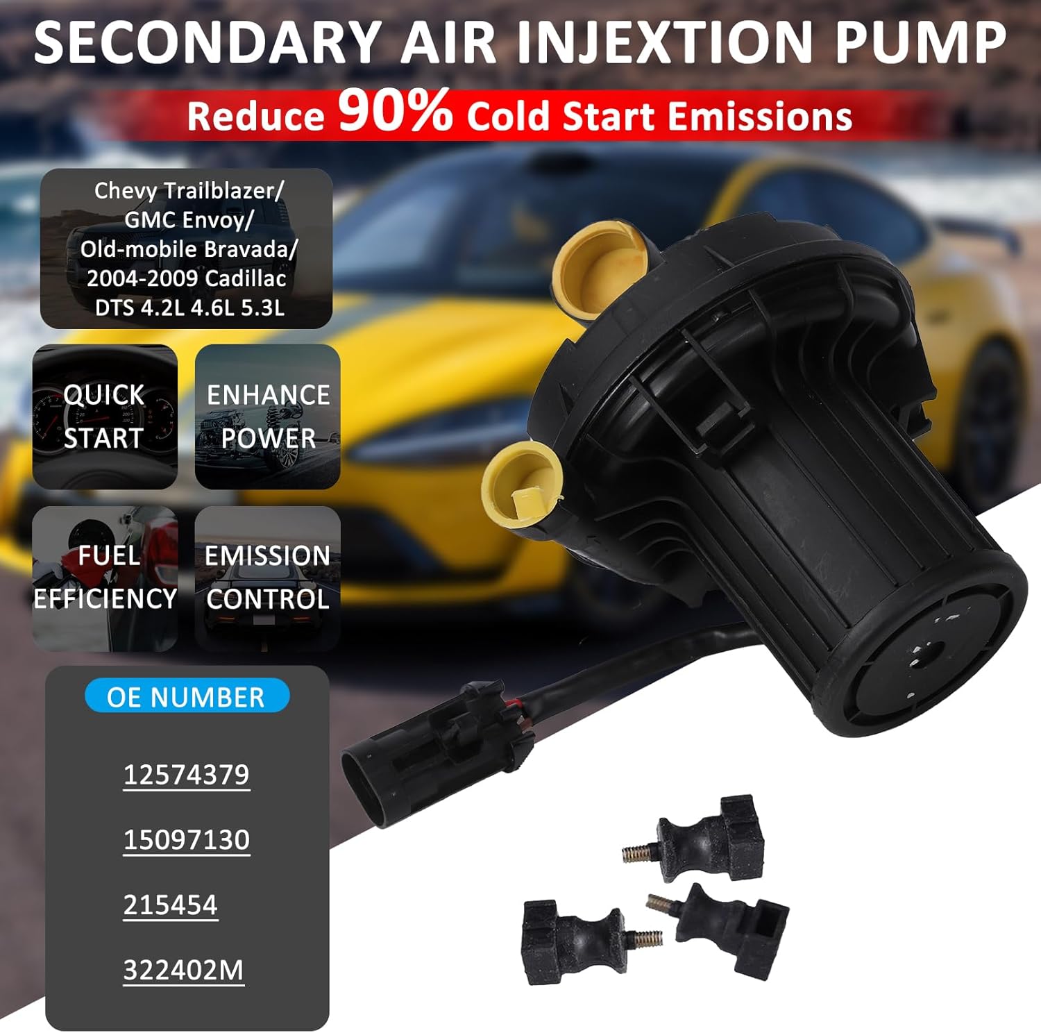 12574379 Secondary Air Injection Pump Replacement for Chevy Trailblazer GMC Envoy Old-smobile Bravada Cadillac DTS 4.2L 4.6L 5.3L 2004-2009