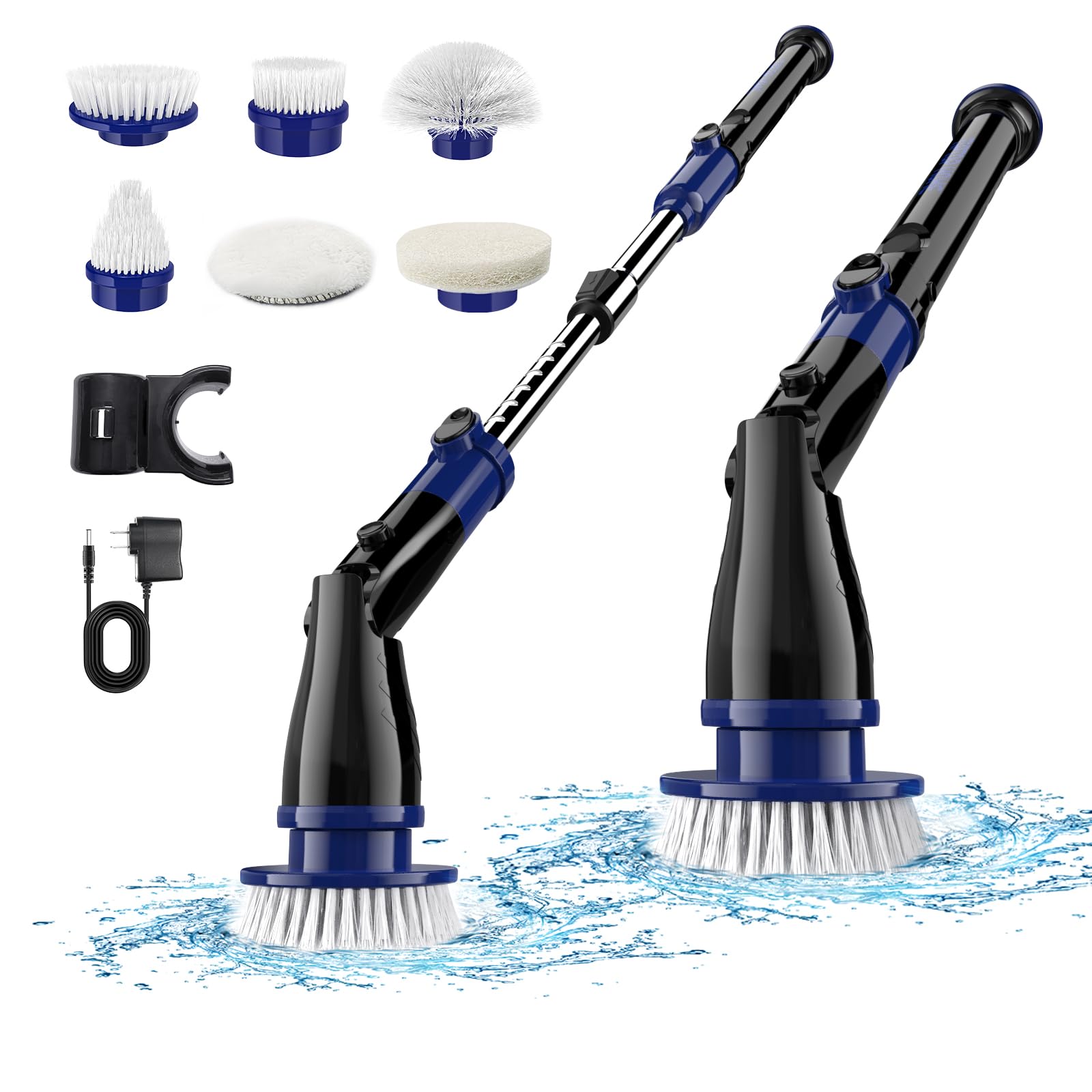 Electric Spin Scrubber, Cordless Cleaning Brush 6 Replaceable Brushes, Shower Scrubber Bathroom Scrubber Adjustable Extension Handle, Power Scrubber for Cleaning Bathroom Bathtub Tile Wall Floor Sink