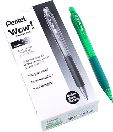 Pentel Portaminas Wow de 0.028 in con barril verde, caja de 12 (AL407D)