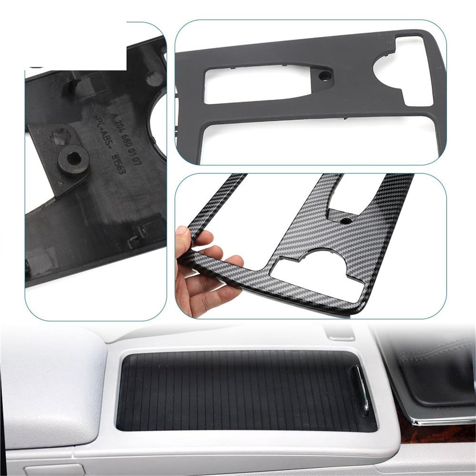 Armsteun Richter Bush Osłona konsoli środkowej samochodu, osłona uchwytu na kubek z wodą, pasuje do Mercedesa-Benz W204 W212(Model C Black)