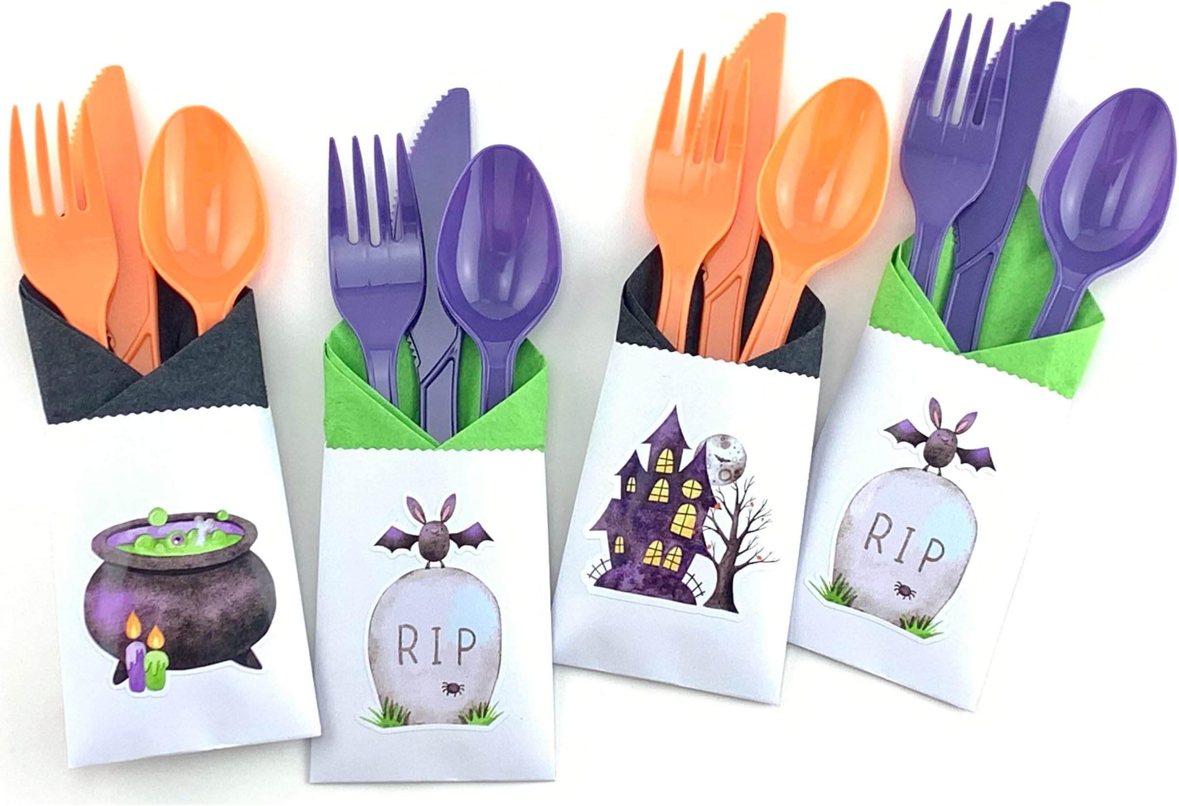 Spooky Halloween Party Supplies Cutlery Set - Bags, Napkins, Utensils (12 Count)