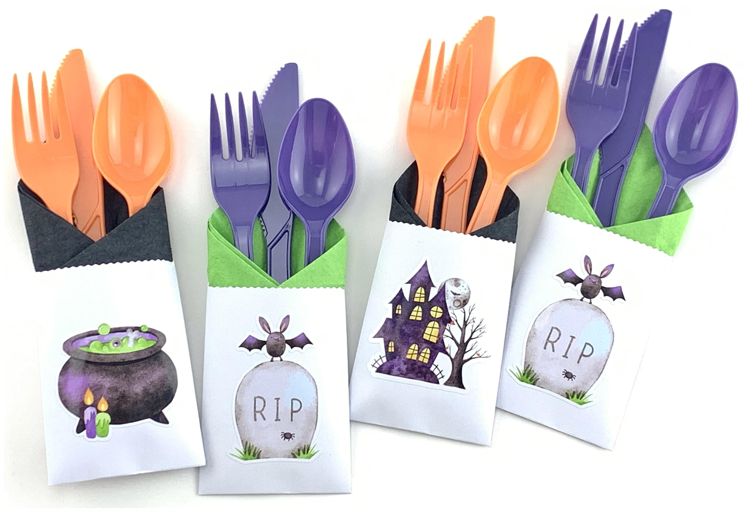 Spooky Halloween Party Supplies Cutlery Set - Bags, Napkins, Utensils (12 Count)