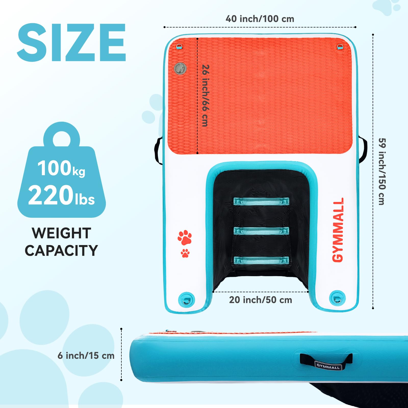 Piattaforma Gonfiabile per Cani 150x100cm, Rampa per Acqua per Barche, Piscine, Laghi e Mare, Piattaforma Galleggiante Antiscivolo per Cani fino a 90kg, Rampa in EVA con Scala per Cani