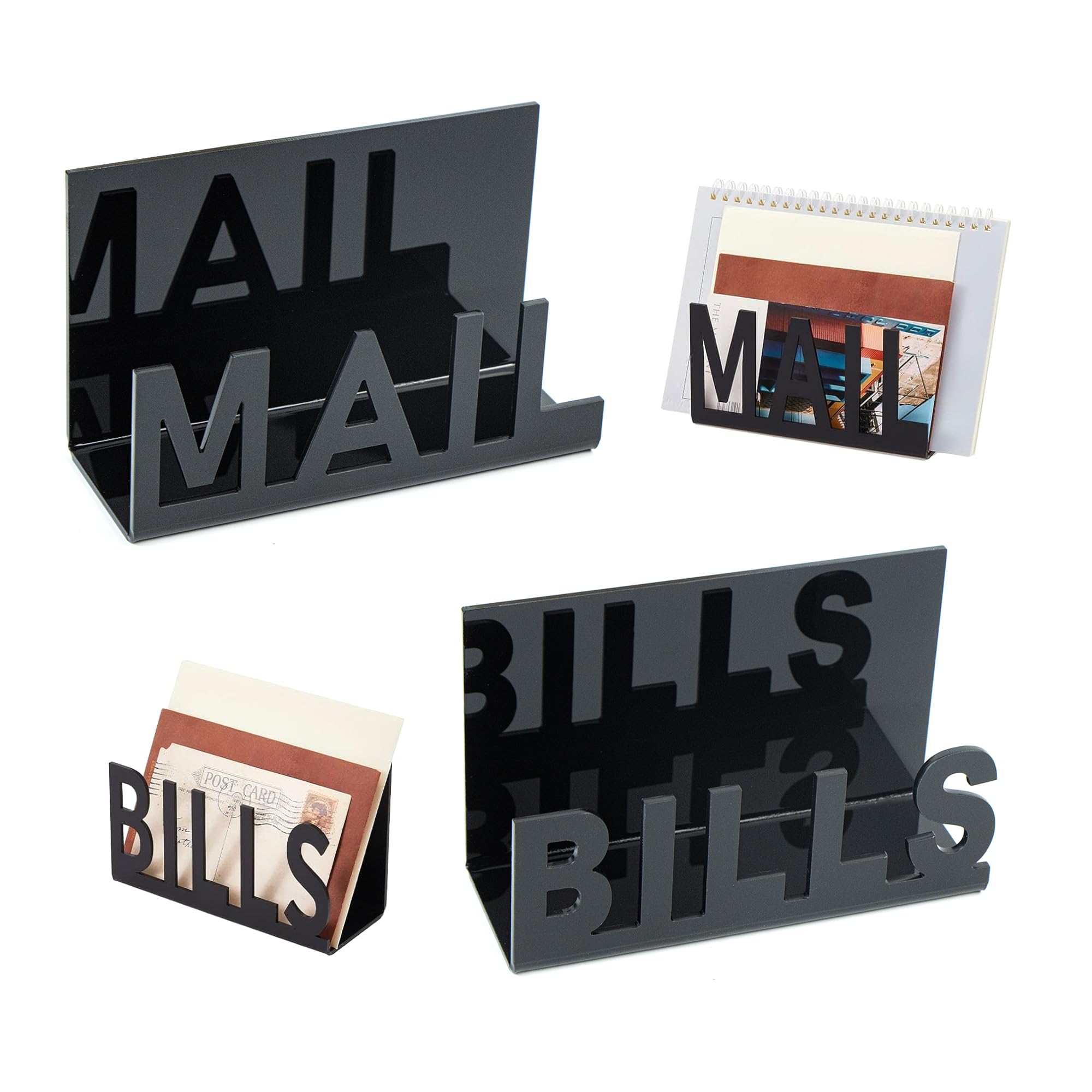 La Letter Holder, Office Desk Acrylic Black Desktop Document Holder, Office Desk Organizer for Letters, Mails, Newspapers, Brochures and Documents, 2 Pieces