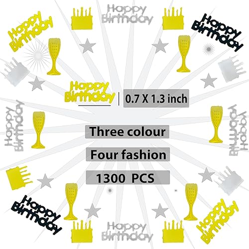 Miniatura 3 de Confeti de cumpleaños  Gránulos de confeti con purpurina para decoración de mesa de fiesta  Confeti negro plateado dorado para decoración de fiesta