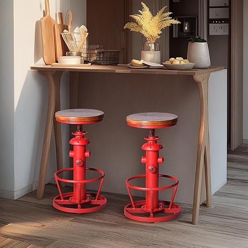 Miniatura 9 de Taburete de bar industrial vintage estilo steampunk americano, estilo retro, elegante, diseño de boca de incendios, ajustable, giratorio, café, pub,