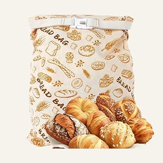 Beeswax Bread Bag, Reusable 17x13 Inch Cotton XL Sourdough Bag | Natural Bees Wax Lined Bread Storage Bag, Roll-Top Handle, for Homemade Breads, Keep Sourdough Fresh Freezer