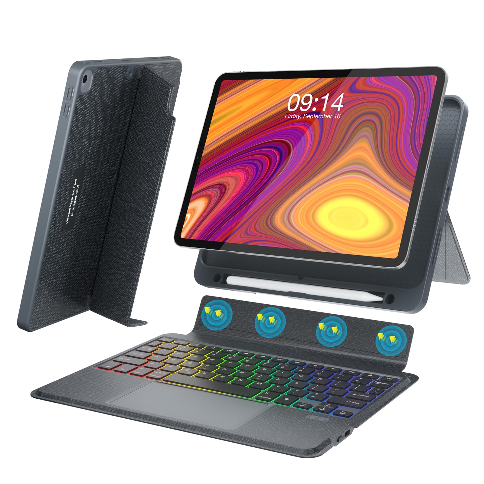 OPAKIT Magnetic Backlit Keyboard Case for 9th/8th/7th Generation 10.2-inch with Multi-Touch Trackpad, 7 Colors Detachable Wireless Magic Keyboard for iPad Pro 10.5 inch Air 3rd (2021/2020/2019/2017)