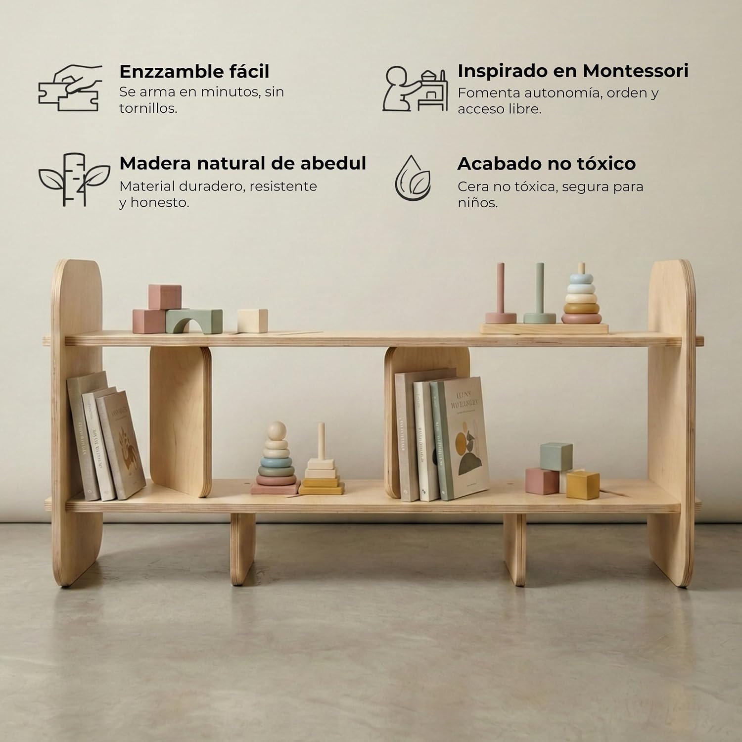 | Infanzzia Wooden Montessori Style Children's Toy Holder and Shelves for Kids, Toy Organizer Green