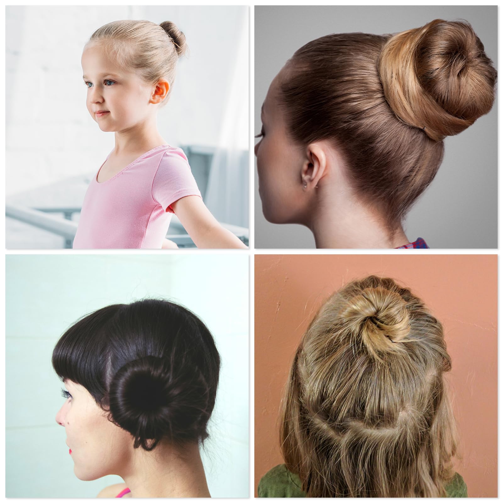 Kit Chignon Bambine, 2 Mini Donut per Capelli, 10 Reti Invisibili, 20 Forcine, 5 Elastici per Ragazze Danza Balletto Festa (Marrone)