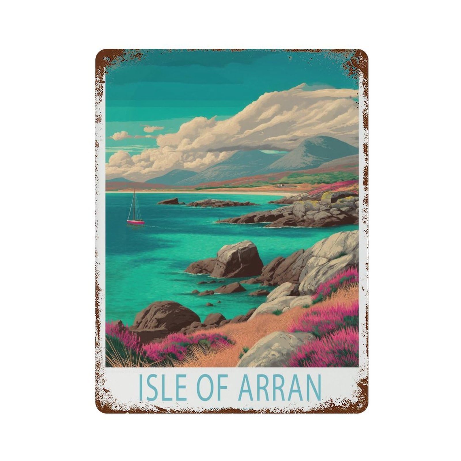 xiaoxiaoshen Isle of Arran Scotland Scottish Coastline Travel Wall Decor Art Metal Tin Poster Modern Home Decor Art Home Bar Shop Decorations Vintage Sign 40x30cm