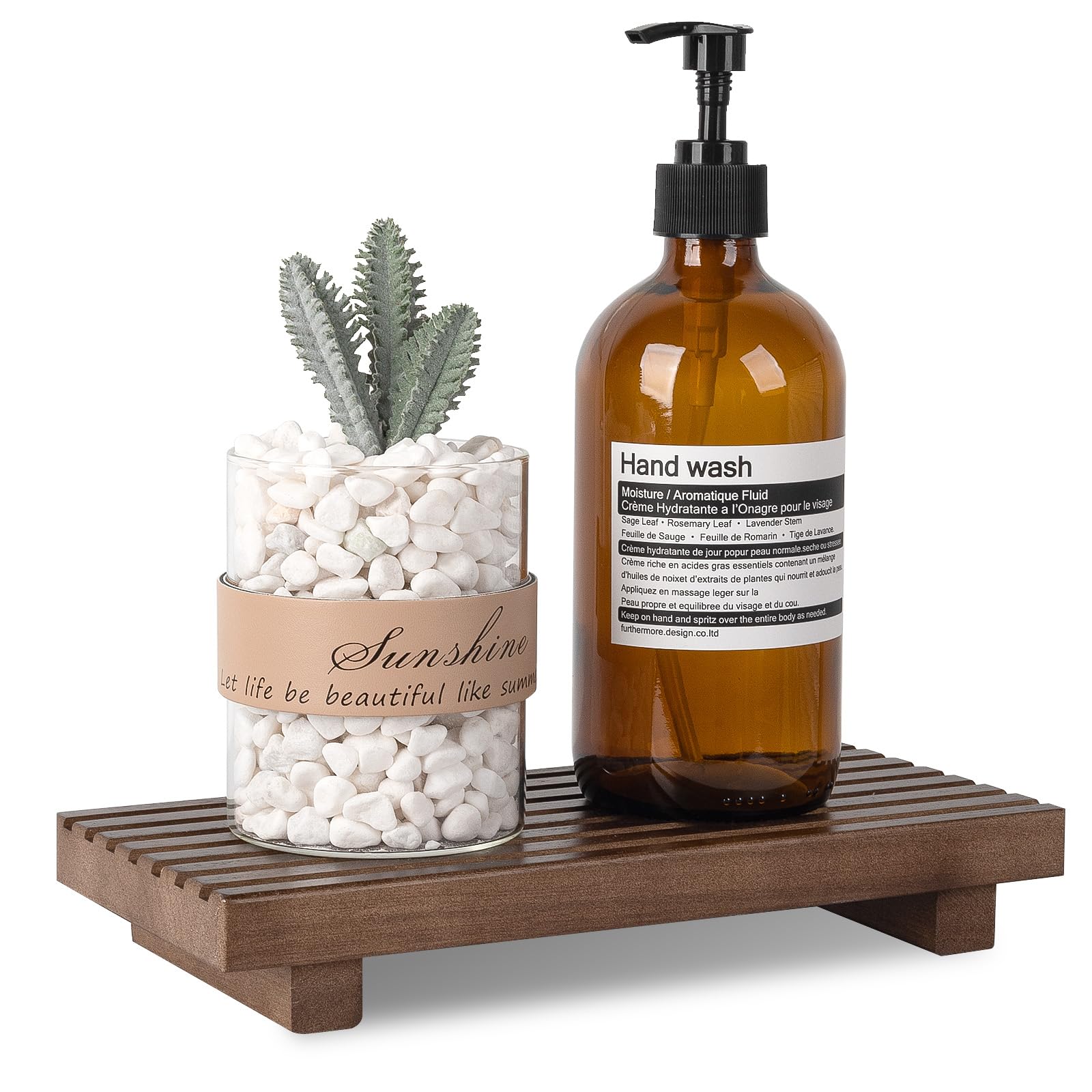 Bathroom Tray Pedestal Stand Farmhouse Kitchen Decor Wood Riser Display Soap Holder for Sink, Counter, Vanity, Walnut 10" * 4.5"