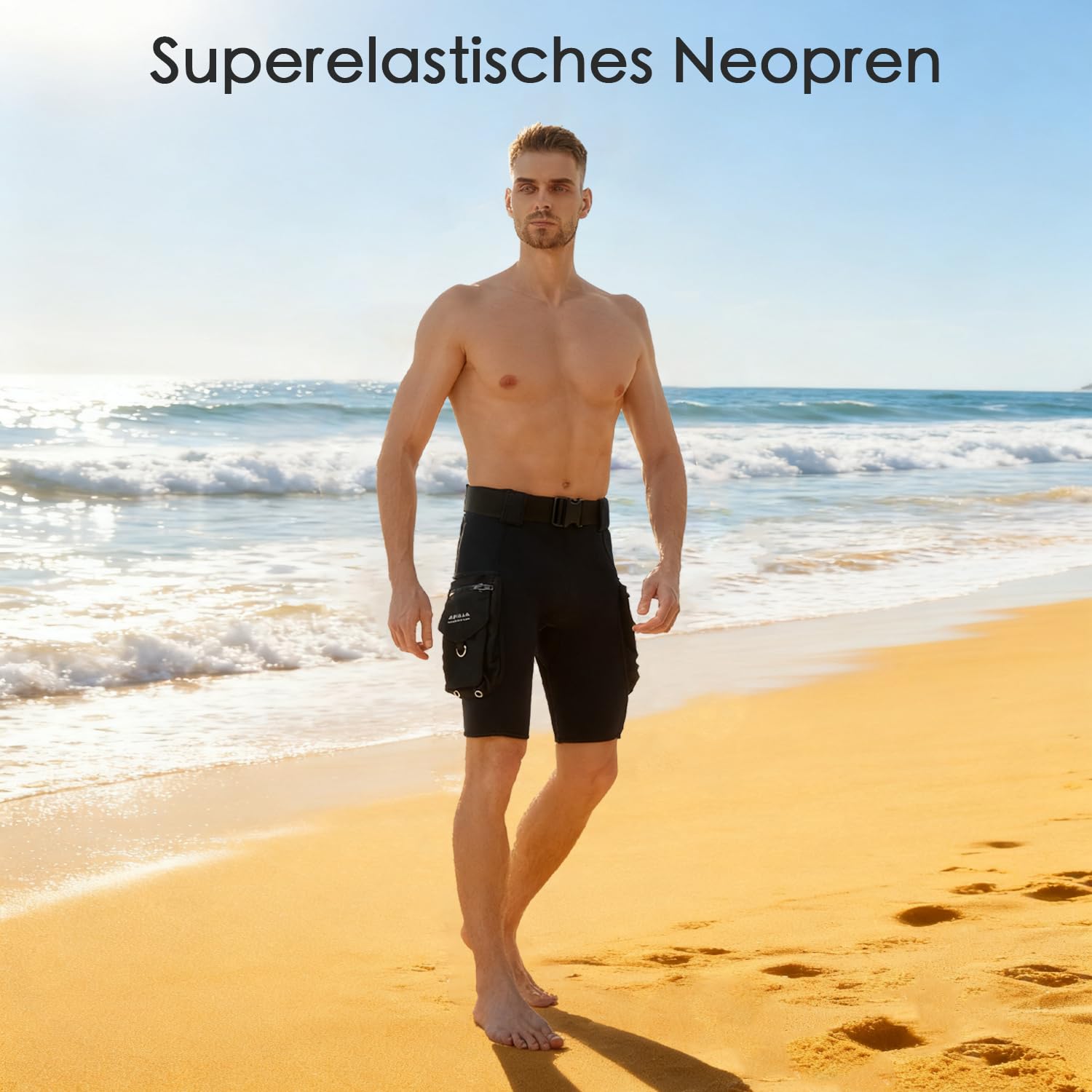 2mm Herren Neopren Tauchshorts mit Cargotaschen für Tauchen, Schnorcheln, Surfen und Schwimmen