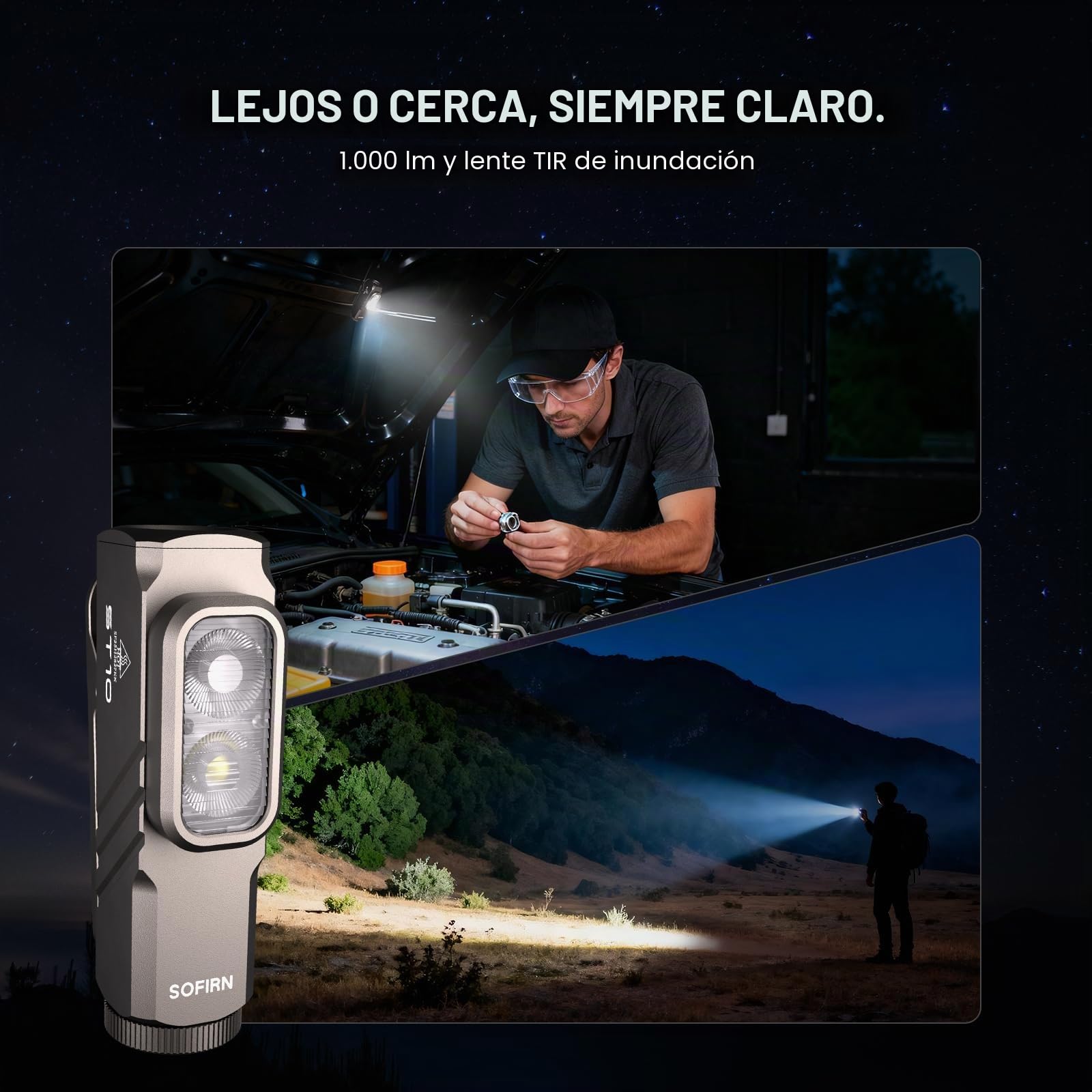 sofirn ST10 EDC - Linterna recargable con clip con luz roja, 1000 lúmenes brillante IPX6, multimodo, magnética, pequeña luz de bolsillo con señalización, ciclismo, camping, emergencia