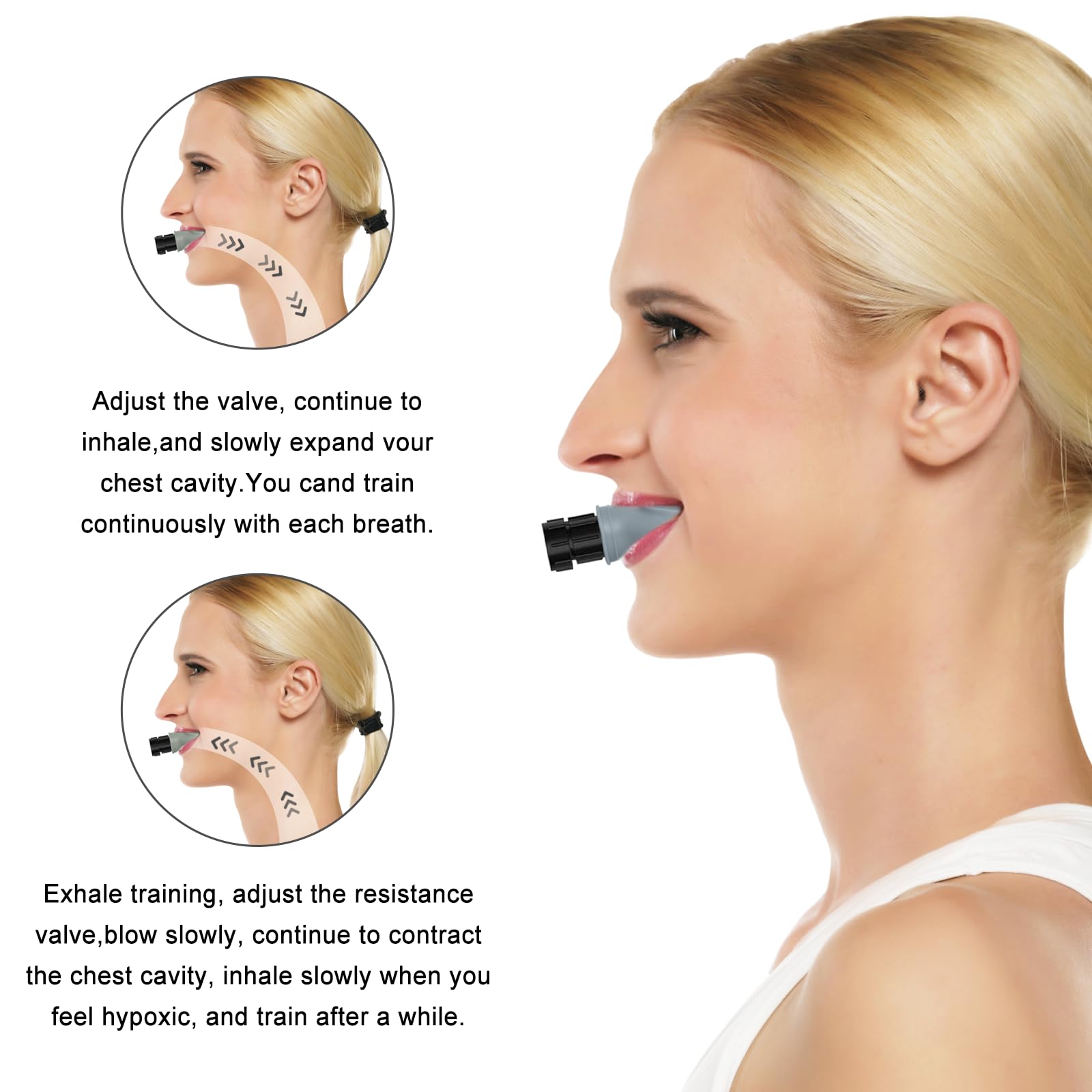 Respiratore Allenamento, Espansore Polmonare di Respirazione, Esercizio Respiratorio per Polmoni, Respiratore Spirometro Aumenta la Forza Respiratoria per Terapia Respiratoria (Grigio)