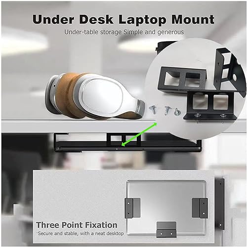 Miniatura 5 de Soporte para laptop debajo del escritorio con tornillo, soporte de montaje para laptop debajo del escritorio, almacenamiento para computadora