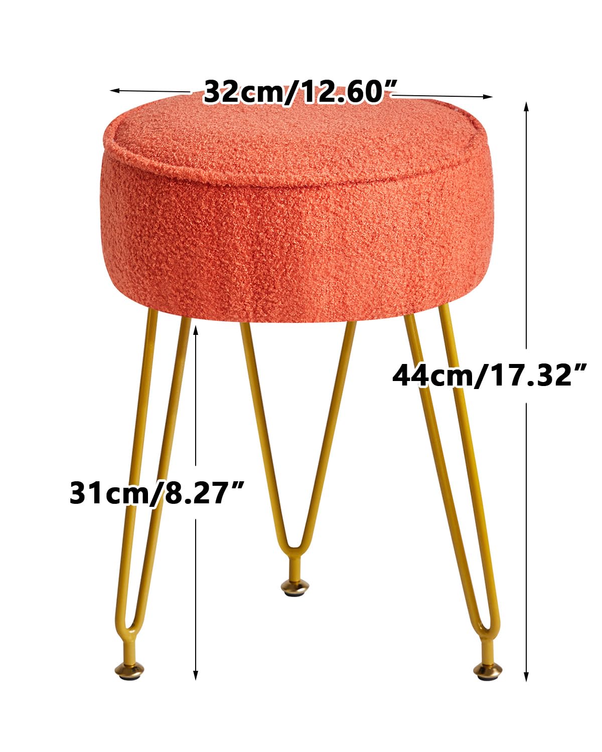 IBUYKE Poggiapiedi Rotondo in Velluto, Ottomano per Trucco Vanity, Soggiorno Camera da Letto, Arancione WBD009J