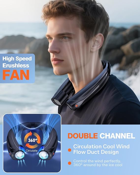 Portable Neck Fan, 6000mAh Personal Fan, 360 Cooling Rechargeable Wearable Fan, 6 Speeds Adjustable Hands-Free Fans for Travel, Outdoor, Office, Ideal Summer Gifts