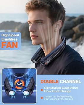 Portable Neck Fan, 6000mAh Personal Fan, 360 Cooling Rechargeable Wearable Fan, 6 Speeds Adjustable Hands-Free Fans for Travel, Outdoor, Office, Ideal Summer Gifts