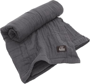 HIORIE Japanese Gauze Blanket, 8-Layered Twin Size, 100% Cotton, Lightweight Soft Breathable, All Season, Machine Washable, Charcoal, 69x79inches