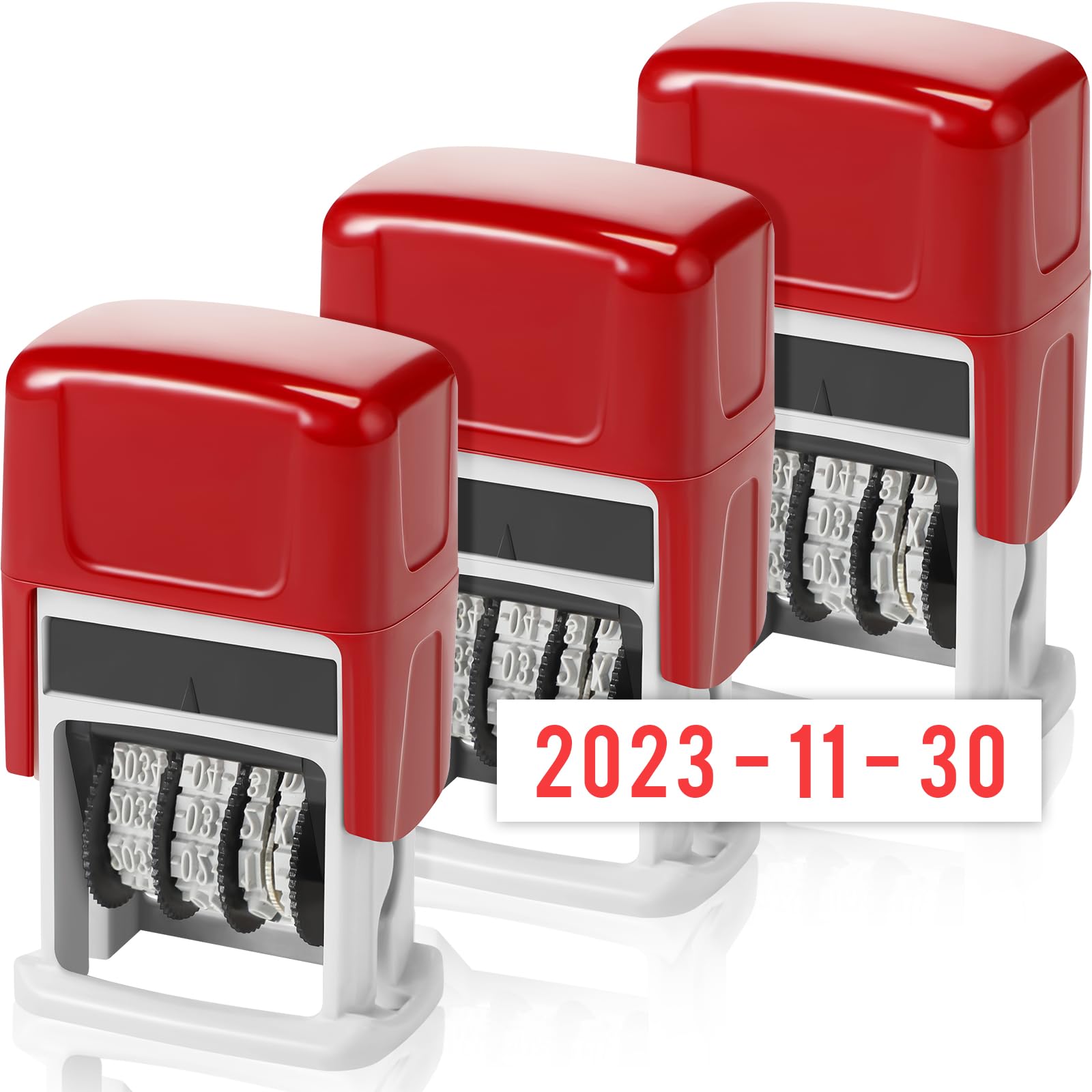 Nezyo 3 Pcs Self-Inking Office Stamp Day Month Year with Date Small Red Rectangular Business Stamps for Work Bookkeeping Business Ordering Accounting(Date)