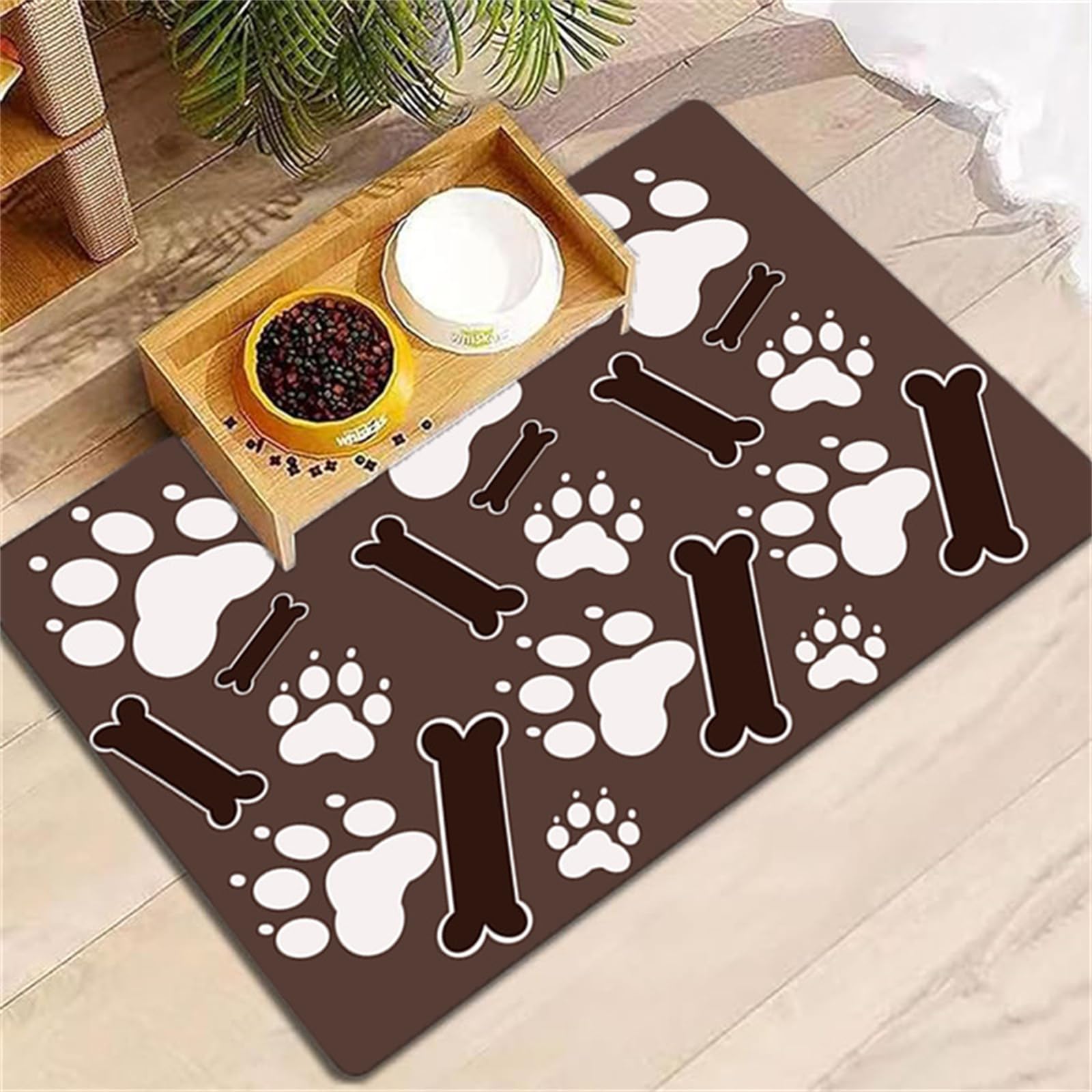 Hixingo Pet Food Mat, Absorbent Quick Dry Pet Feeding Mat with Non-Slip Rubber Backed, No Stains Dog Cat Placemat Dog Bowl Food and Water Bowl for Messy Drinkers Floors -0050 (Coffee,30x40cm)
