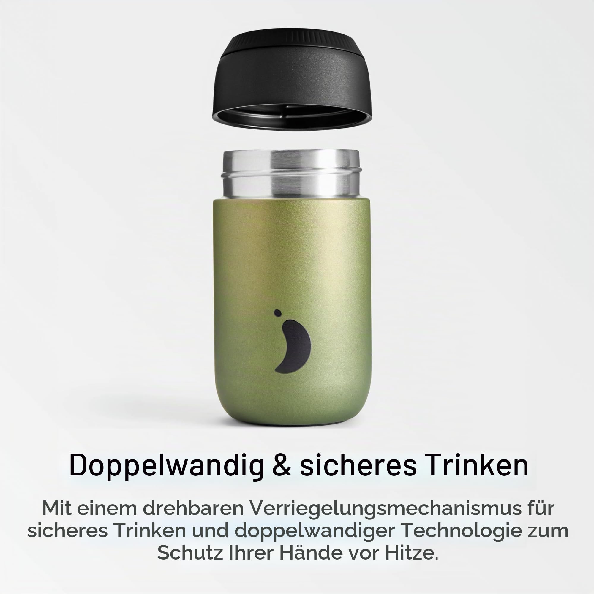 Chilly's Serie 2 Isolierter Kaffebecher - Doppelwandige Tasse mit Deckel - BPA-Freier Edelstahl - Ombre - Moss, 340ml