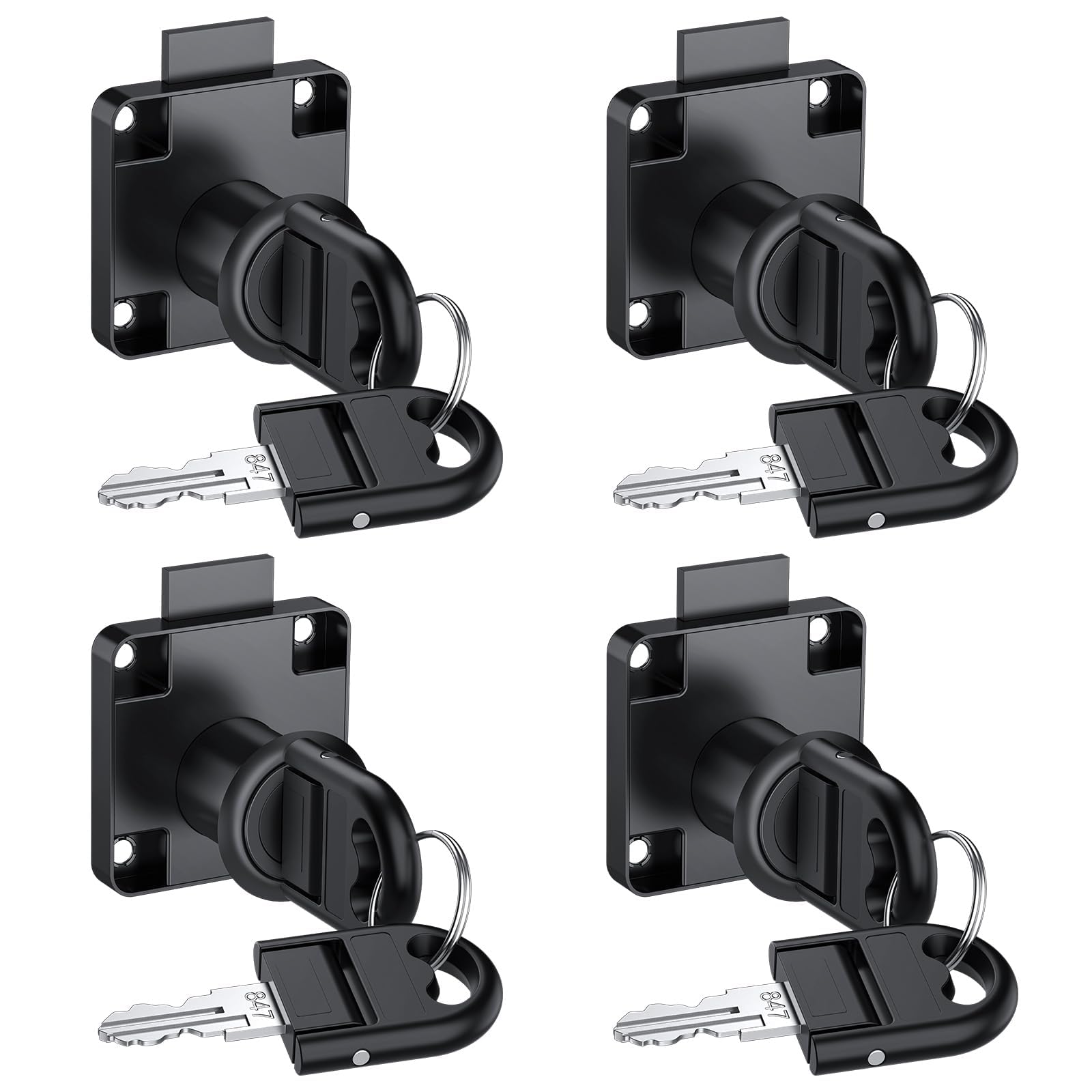 Cabinet Locks, 4 Pack Furniture Lock Zinc Alloy Cam Security Lock Keyed Alike Cylinder Cupboard Drawer Lock with 8 Keys for Door Cabinet Mailbox Drawer Cupboard Household Office, Black