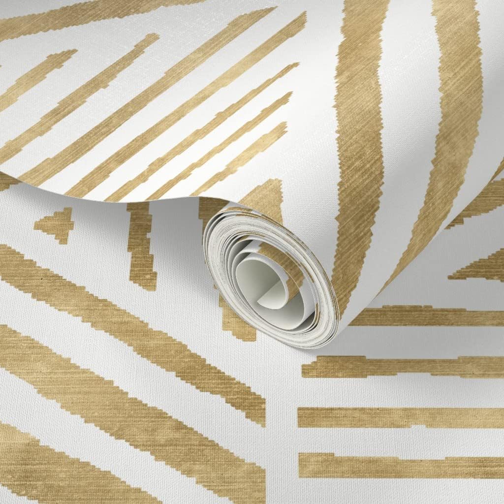 Peel & Stick Wallpaper 3ft x 2ft - Boho Geometric Gold Geo Stripe Mod Diamond Custom Removable Wallpaper by Spoonflower