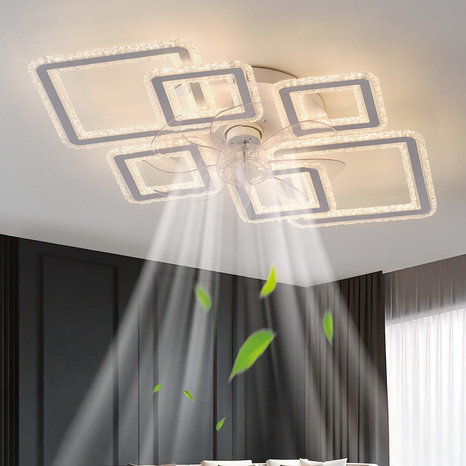 LED Ventilatore da Soffitto con Luce 6 Velocità Reversibile Silenziosa Temperatura a 3 Colori Luce Dimmerabile Plafoniera con Ventilatore DotatoTelecomando e ControlloTramite APP ，Bianco