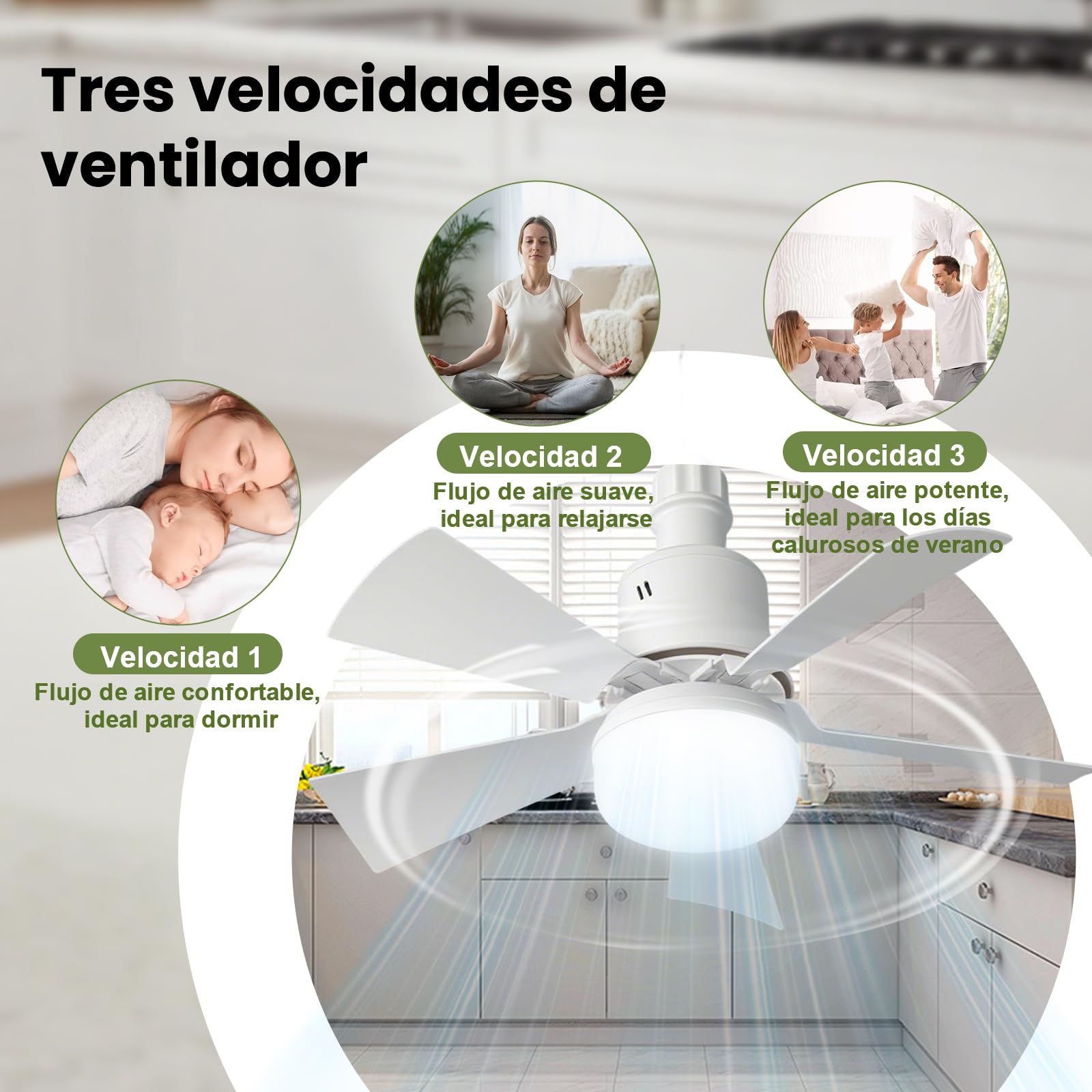 GAGAFEEL Ventilador de Techo con Luz E27 30W, 3 Velocidades, 3 Temperaturas Luz Regulables, Mando a Distancia, Temporizador, Silencioso, Ceiling Fan para Dormitorio, Salón y Cocina (Blanco, 46CM)