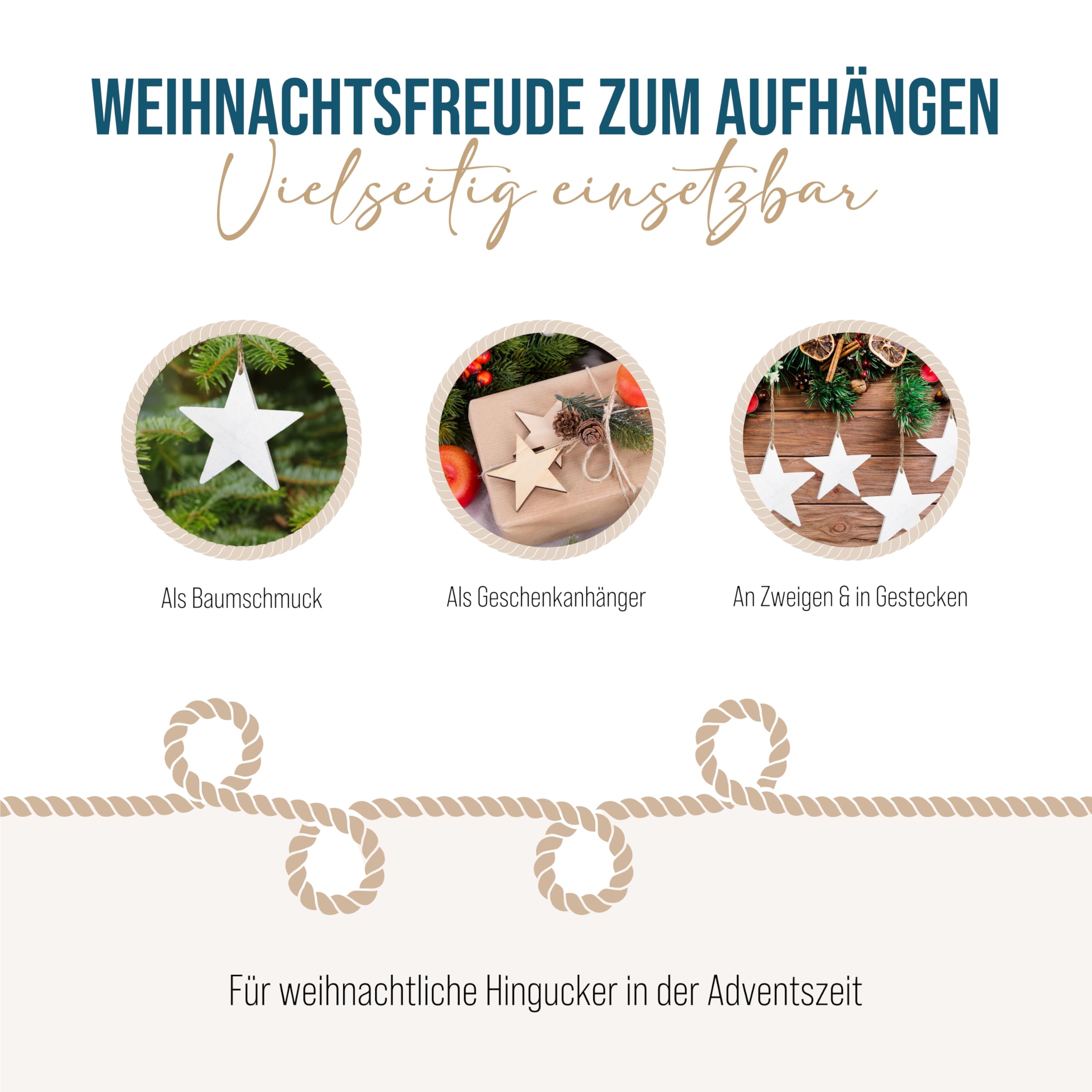 Holzanhänger Sterne, 90 Stück: Weihnachtsanhänger Holz, Geschenkanhänger Stern Weihnachten, Anhänger Geschenke & Zweige, Baumschmuck, Weihnachtliche Deko, Zum Beschriften, Weihnachtsdeko Klein, 7 cm